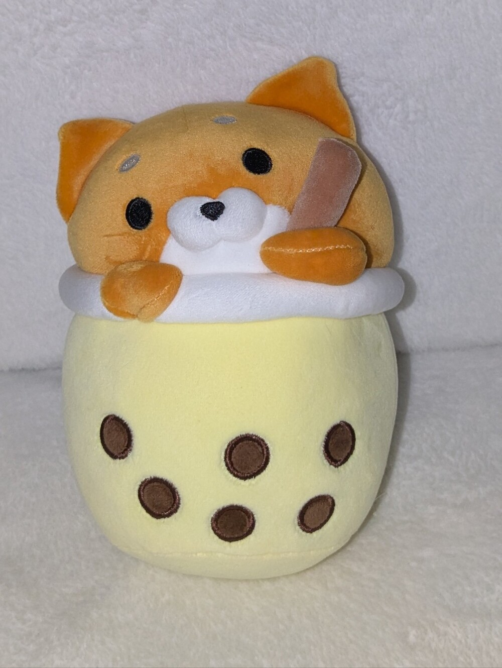 Plush Shiba Inu Bubble Tea Stuffed Animal - Yellow & Orange